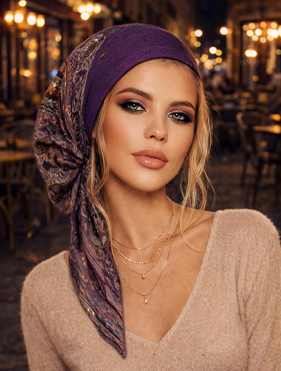 ShariRose Cashmere Headscarf Headwear for Women Tichel Super Soft Headcovering Head cover Head wear Pre tied Bandana Handmade