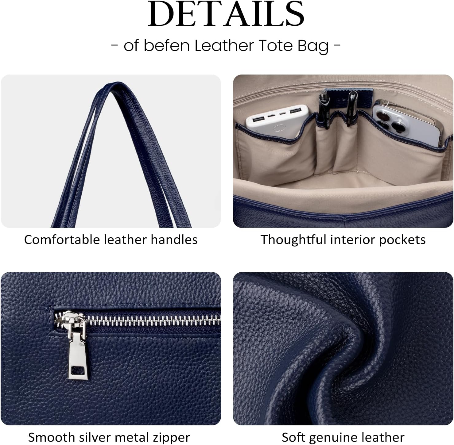 befen Genuine Leather Laptop Tote Bag for Women, Womens 15 Inch Computer Bags Work Totes Purse Shoulder Purses Handbags - Image 5