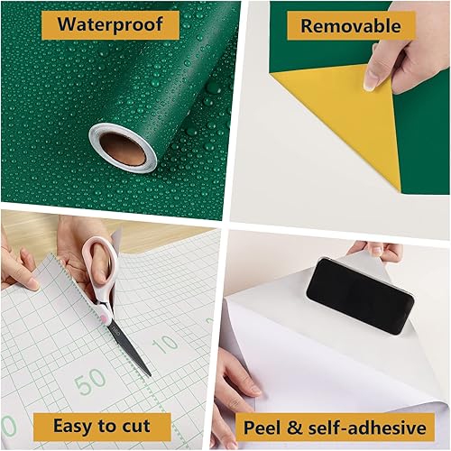 Miniatura 6 de Papel tapiz verde sólido para despegar y pegar, papel de contacto verde mate, extraíble, apto para inquilinos, papel tapiz verde mate, vinilo