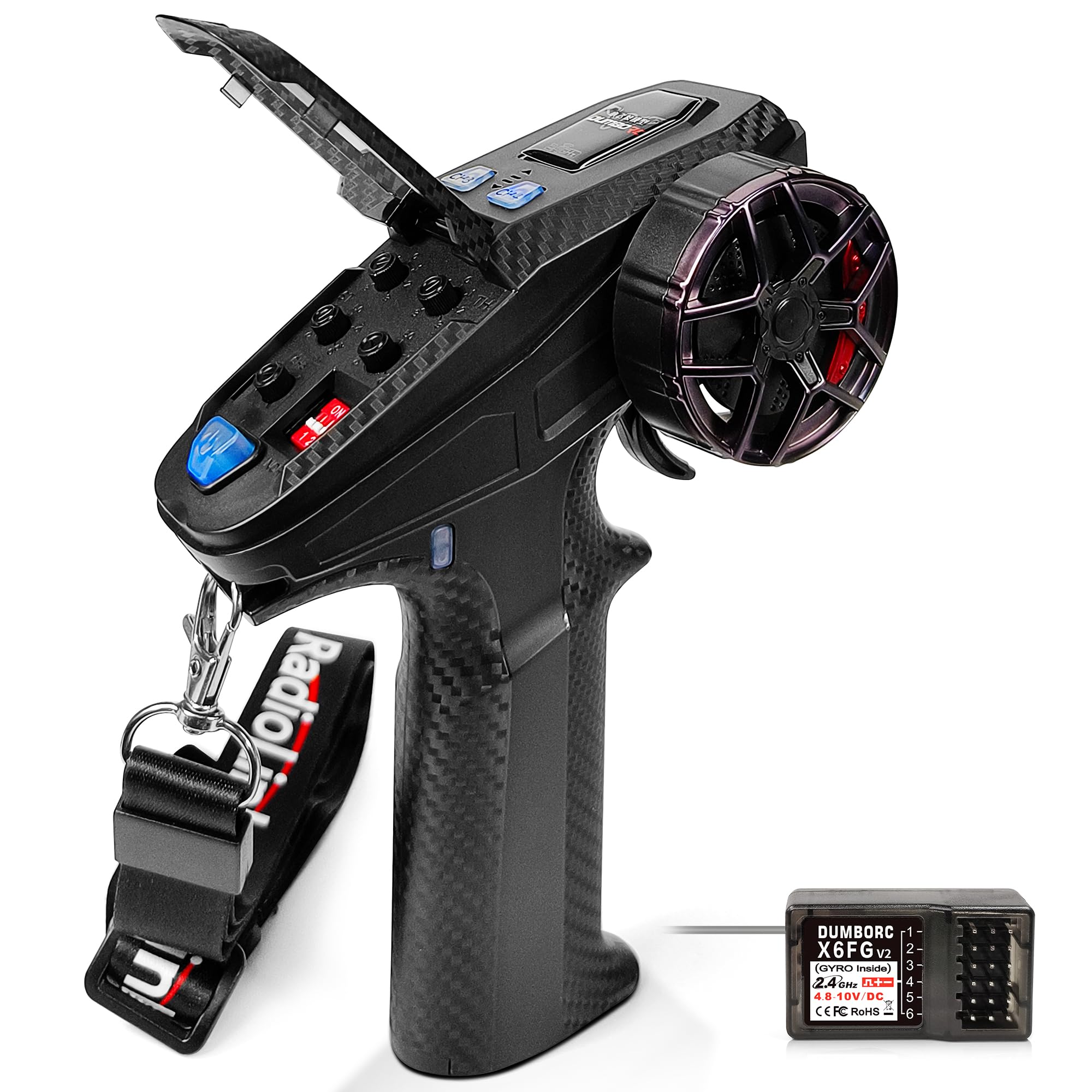 DUMBORC X6PM-350 2.4GHz 6CH Mini RC Radio Transmitter with X6FG Gyro Receiver with Low Voltage Alarm & Fail-Safe Function Mixed Mode for RC Vehicle Car Boat Tank Model Parts Portable Remote Controller