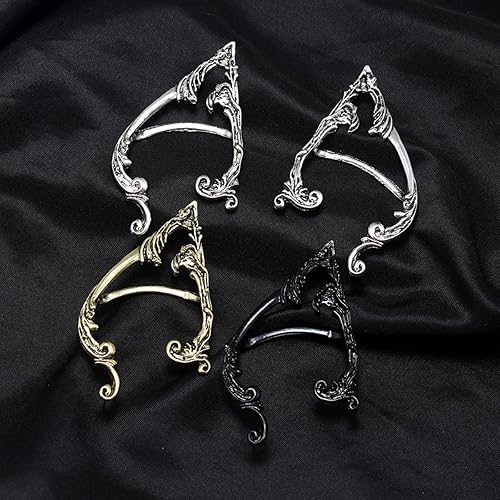 Miniatura 4 de Caiyao 2 aretes de oreja de elfos góticos, piercing para cartílago, escalador, retro, plata y negro, estilo punk, hip hop, regalo para mujer
