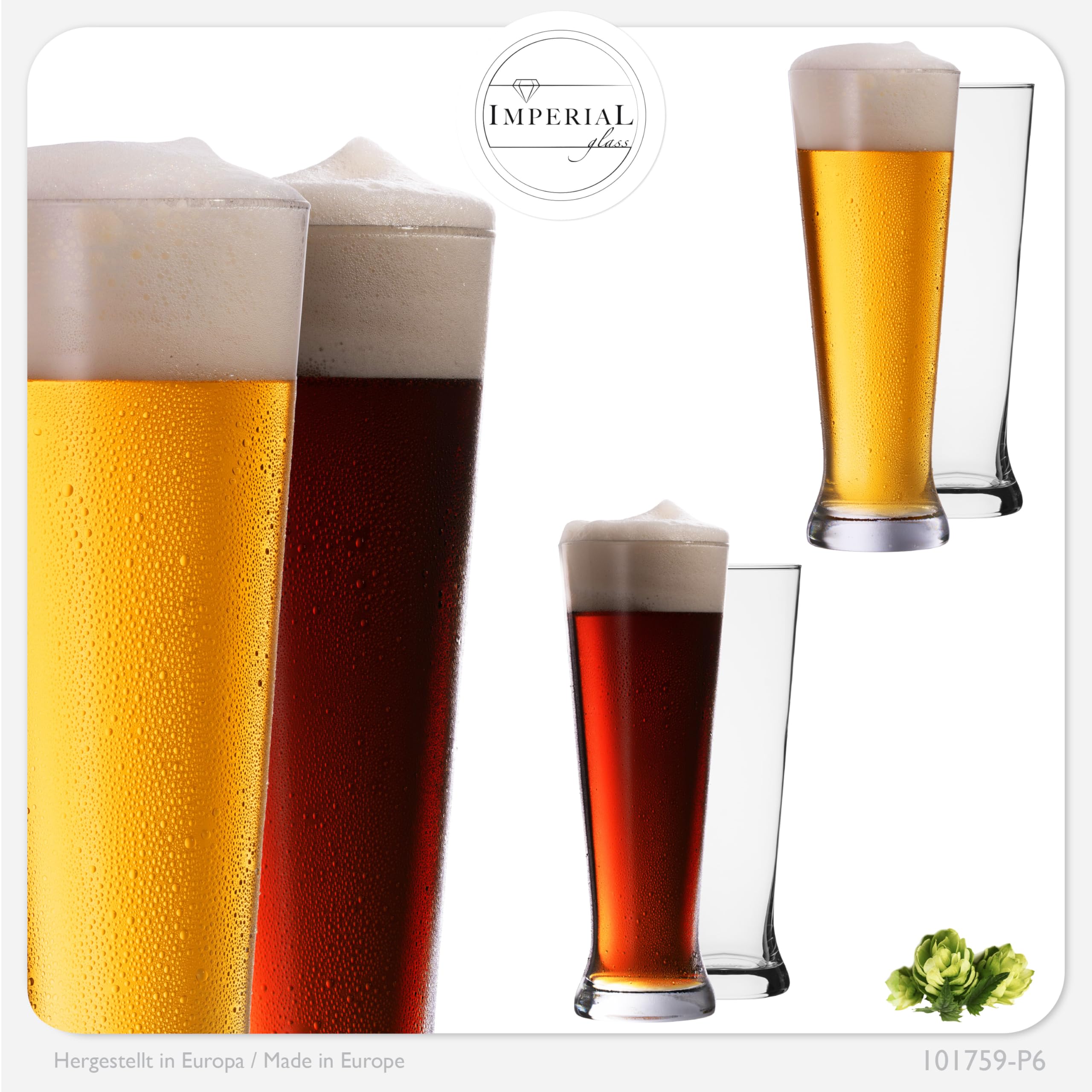 Hohe Weizengläser aus Crystalline Glas Set 6 Stück 500ml (max. 680ml) Spülmaschinenfest Biergläser Pilsner