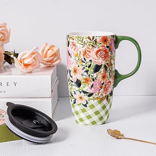 Vista 54 de Topadorn Taza de cerámica del café de la porcelana de la taza del té con la tapa en la caja del presente 17oz girasoles Girasoles,Café