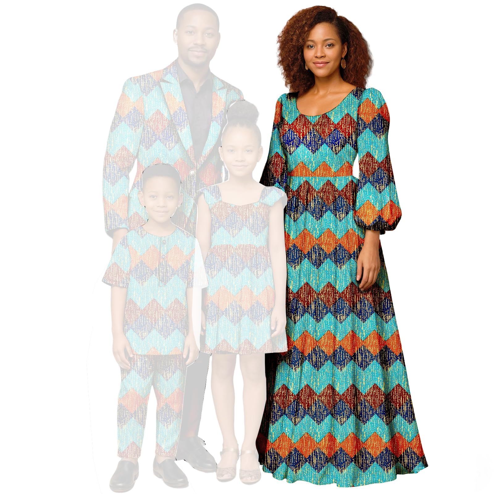 SEA ALP African Wax Print Family Matching Outfits Traditional Dashiki Sets for Mom Dad Kids Ankara Clothing Attire