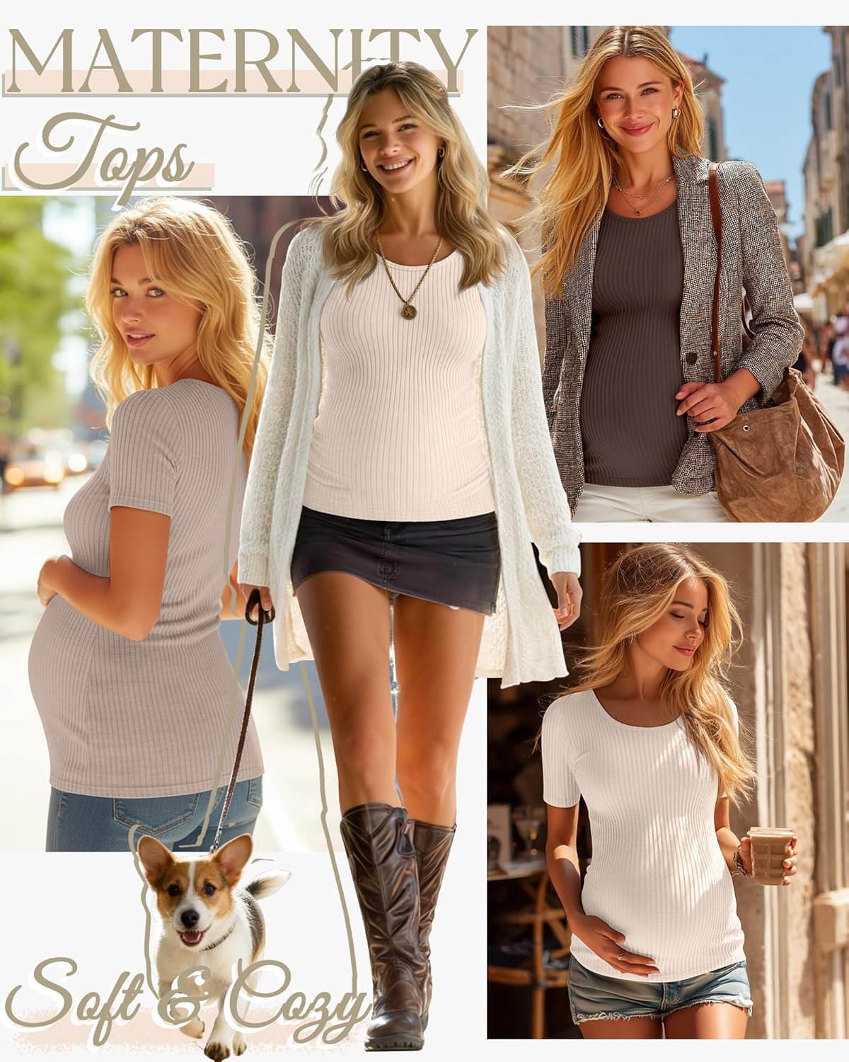 3 Pack Women's Maternity Shirts Short Sleeve Ribbed Pregnancy Tops Round Neck Casua... - Image 5