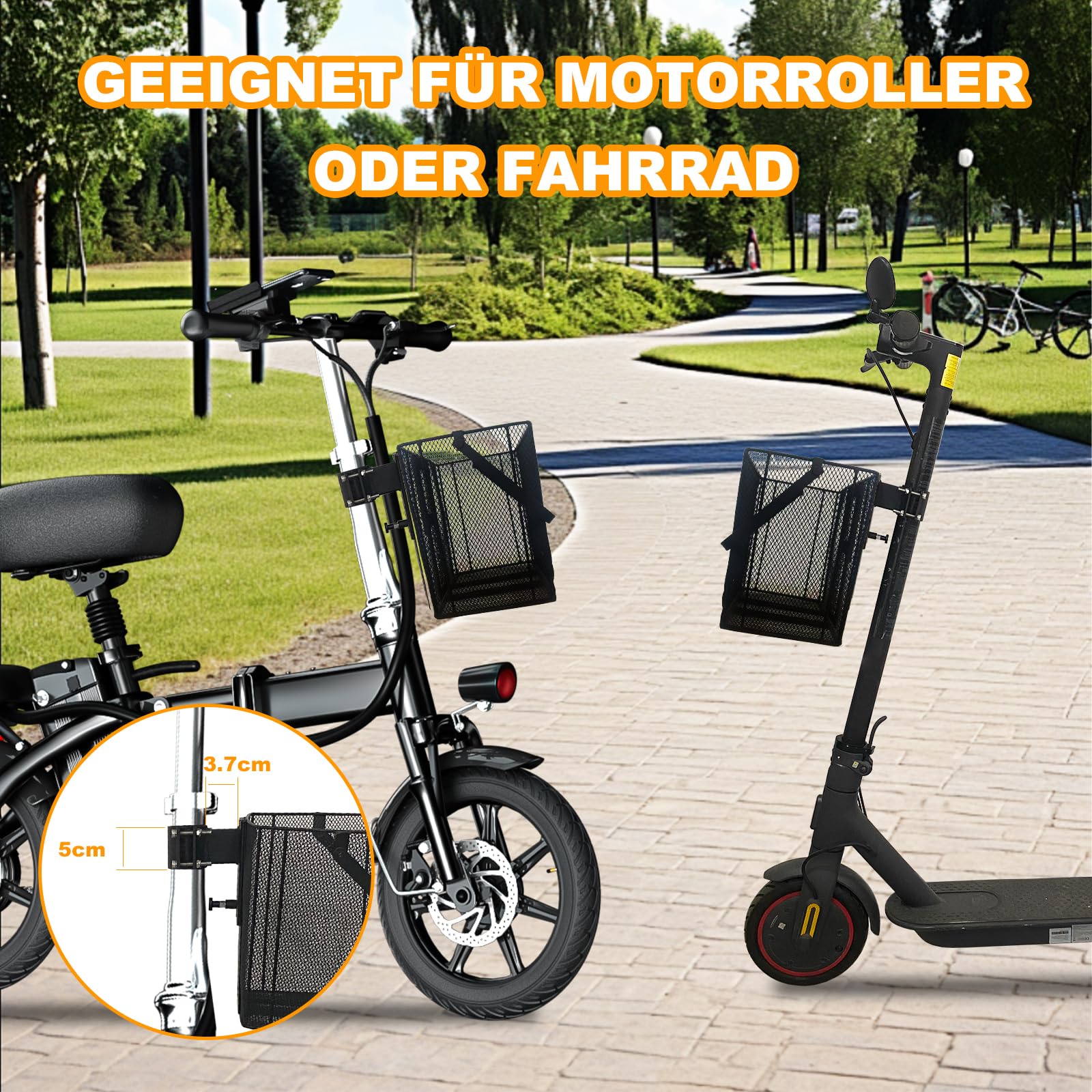 LEFELWEL Cesta delantera para patinete electrónico, cesta delantera para bicicleta, cierre rápido, cesta delantera para scooter, capacidad de carga de 15 kg, fácil montaje y portabilidad, 26 cm de