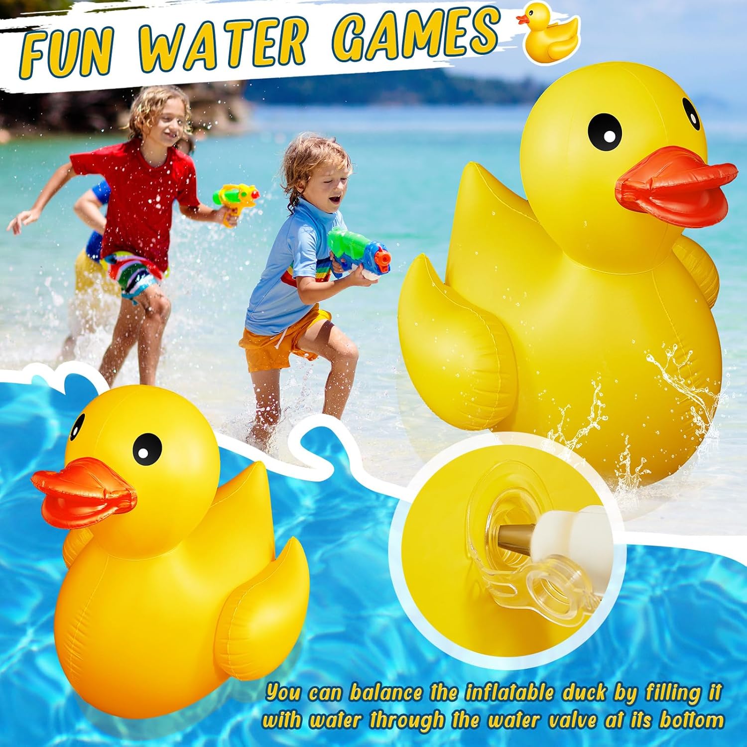 Hungdao 1 Pack 4 Feet Giant Inflatable Duck Huge Rubber Duck Large Blow up Pool Float for Summer Beach Swimming Pool Carnival Birthday Party Parade Decoration (Yellow)