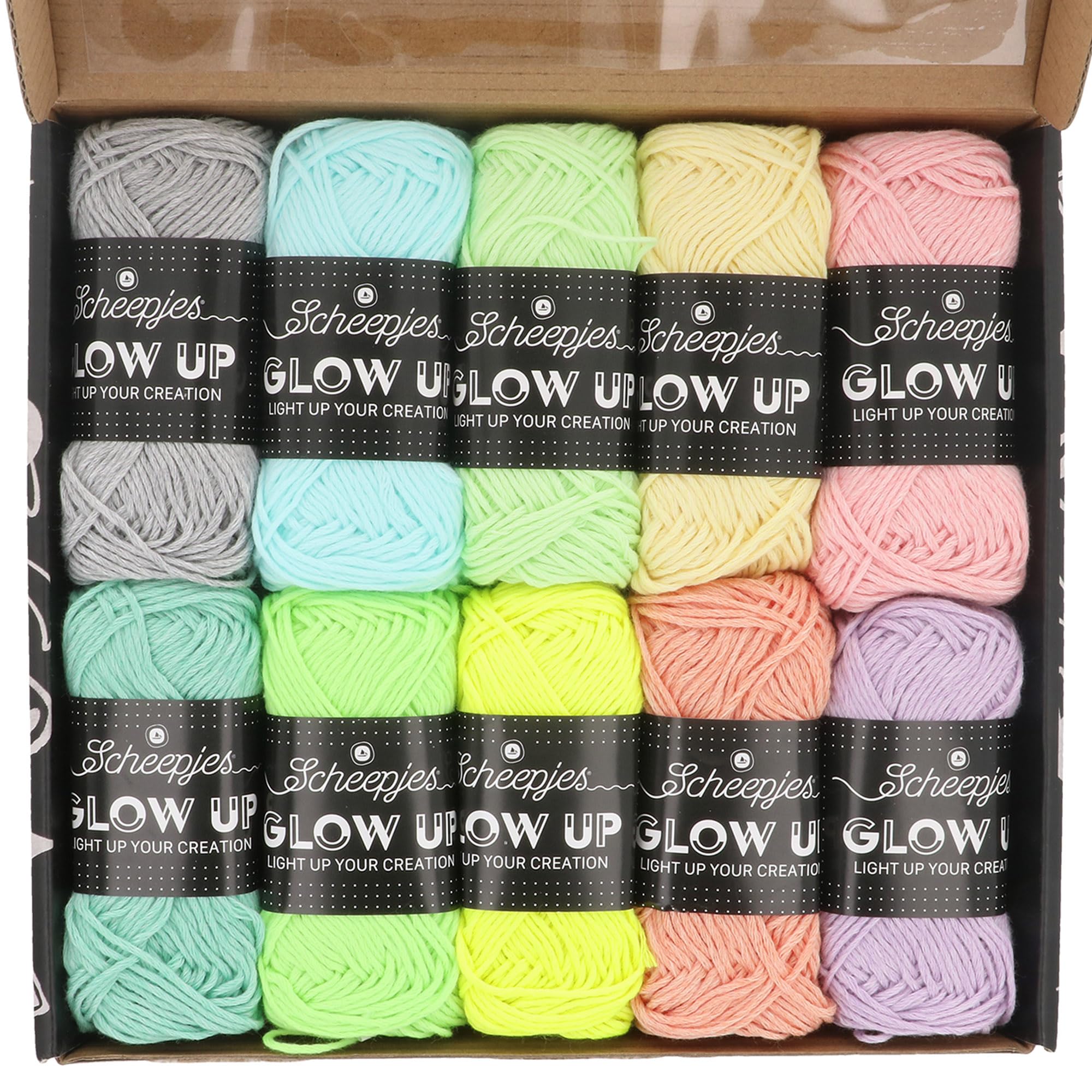 Scheepjes Glow Up Farbpack 10x25g - Bunte Garne für kreative Projekte