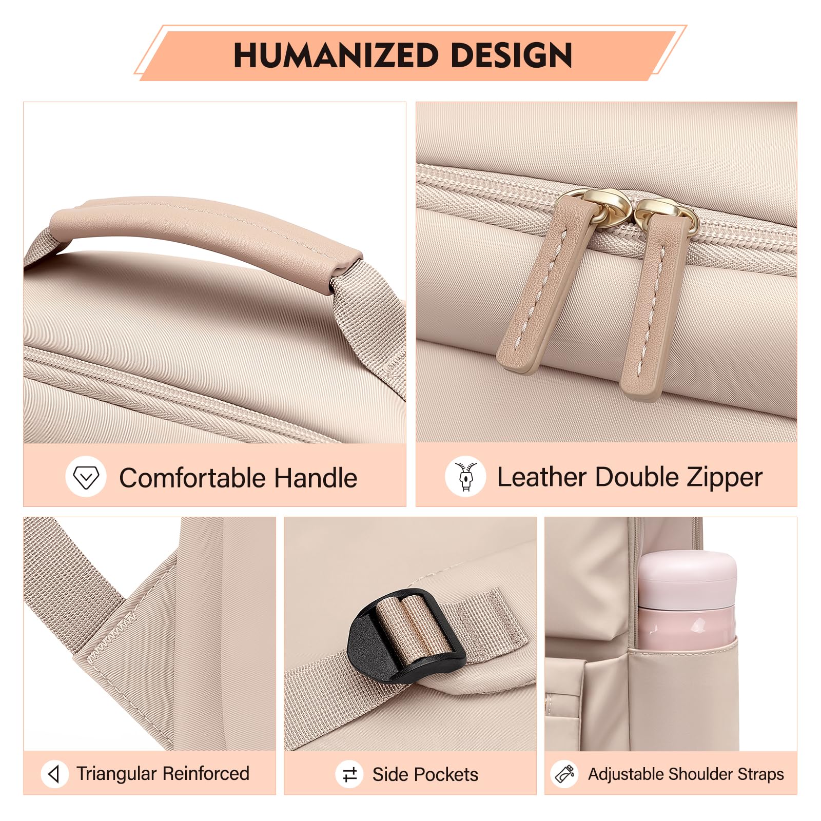 Mochila para laptop Bolsa de trabajo, Beige, Grande, Moda 7