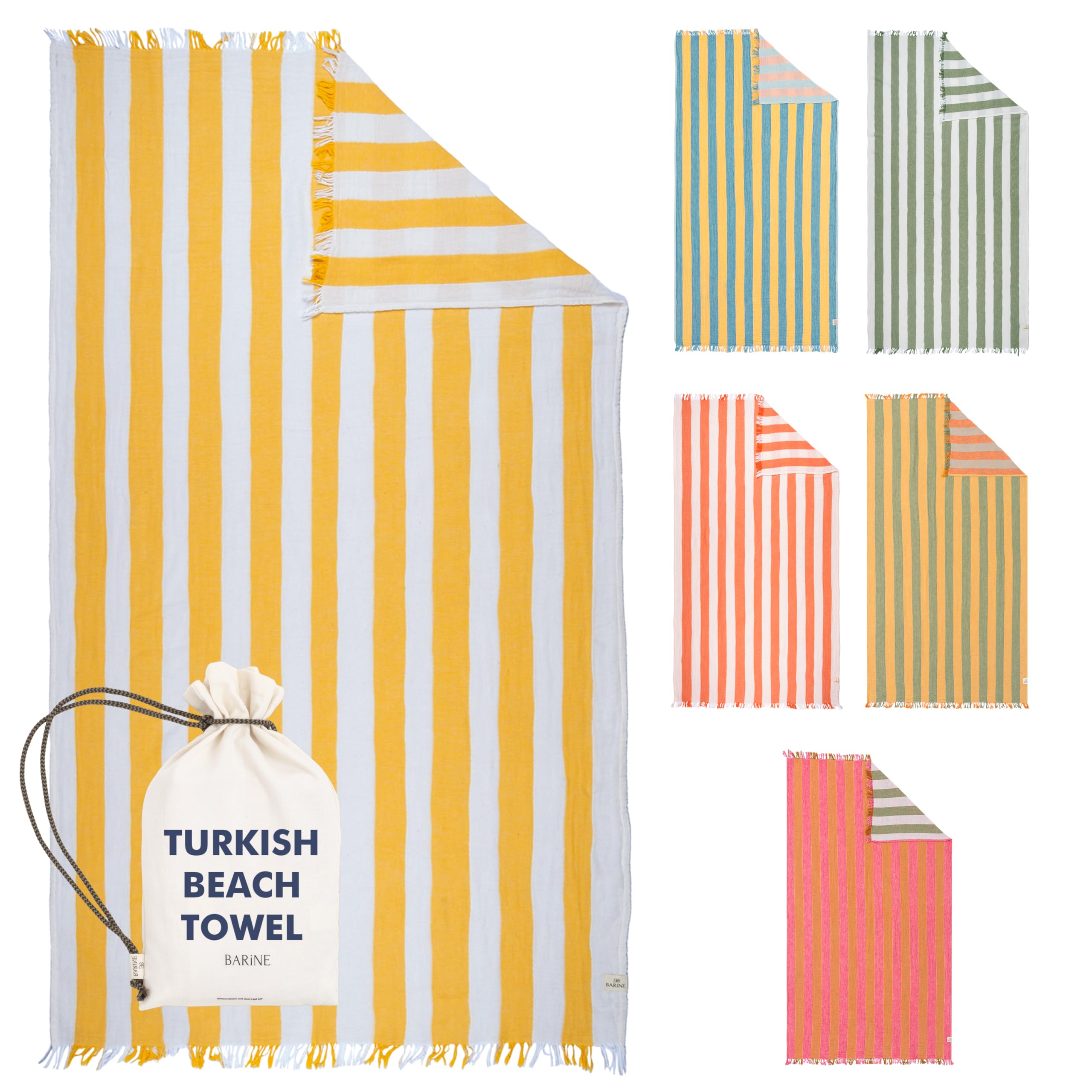 Cabana - Toalla de playa turca de gasa a rayas, grande, 36 x 69 pulgadas, toalla de playa de secado rápido que combina estilo retro con comodidad diaria en la playa, diseño sin arena para un día
