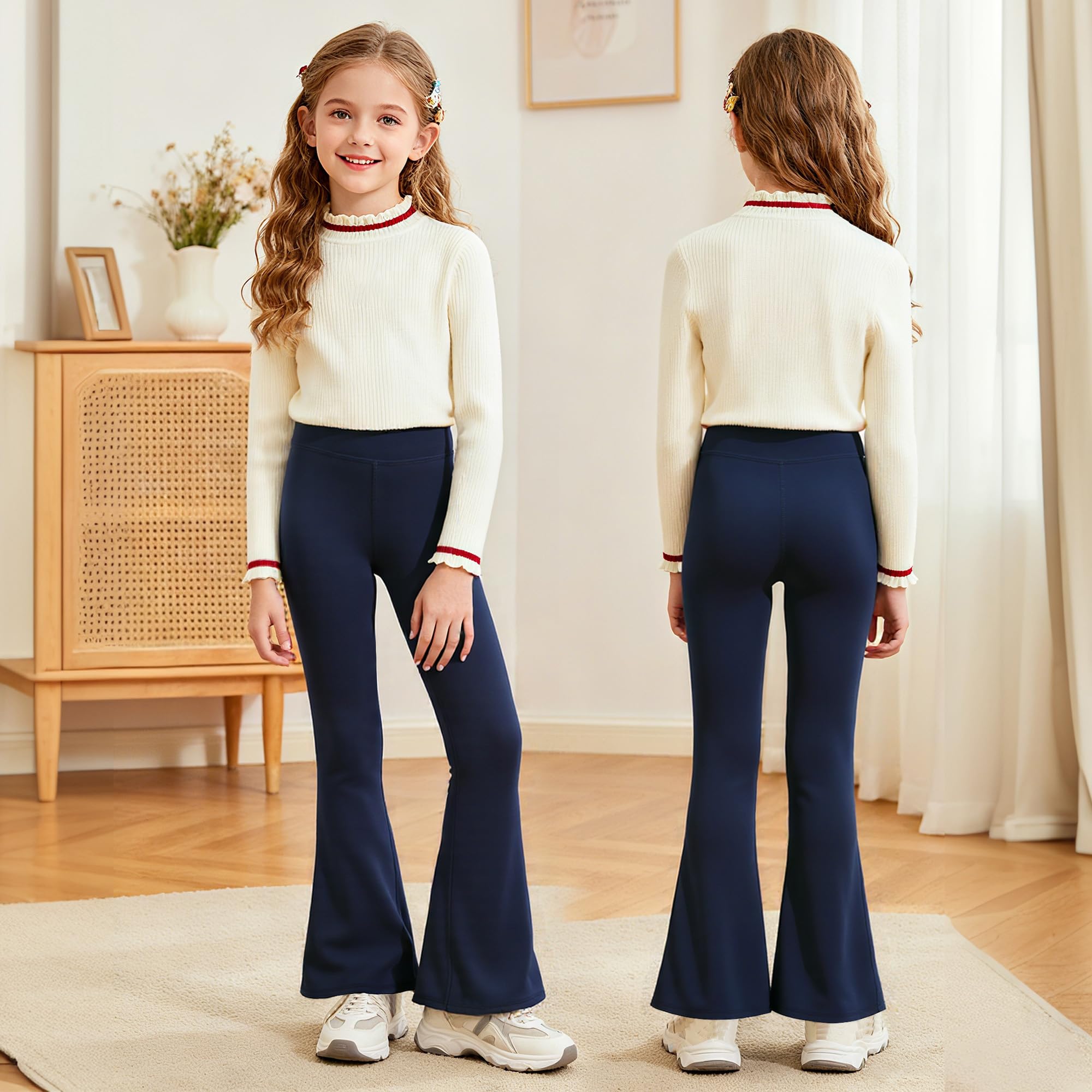 Dziewczęce legginsy z podszewką polarową, miękkie termiczne legginsy dzwony, wysoka talia elastyczne spodnie na co dzień spodnie Bootcut legginsy dziecięce odzież sportowa 5-12 lat