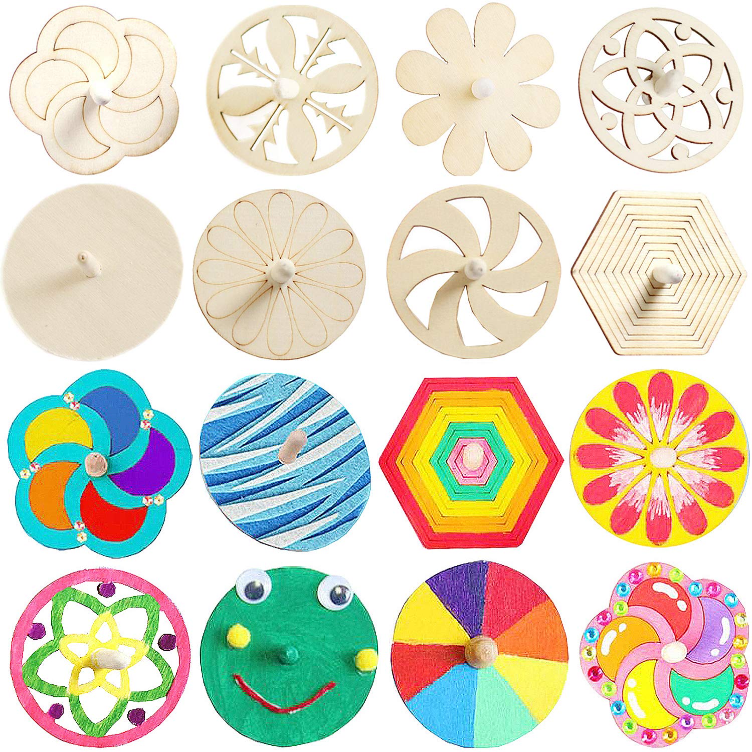 Liuer Wooden Spinning Top,24PCS Party Bag Fillers Wood Toy Creative Handmade Smooth Surface Wood Toy Fun Gift For Party Bag Fillers(8 * 3.5 cm)