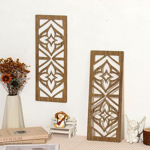 Miniatura 6 de Zzbakress 2 piezas de decoración de pared moderna de mediados de siglo, arte geométrico abstracto de madera para el hogar, sala de estar, dormitorio