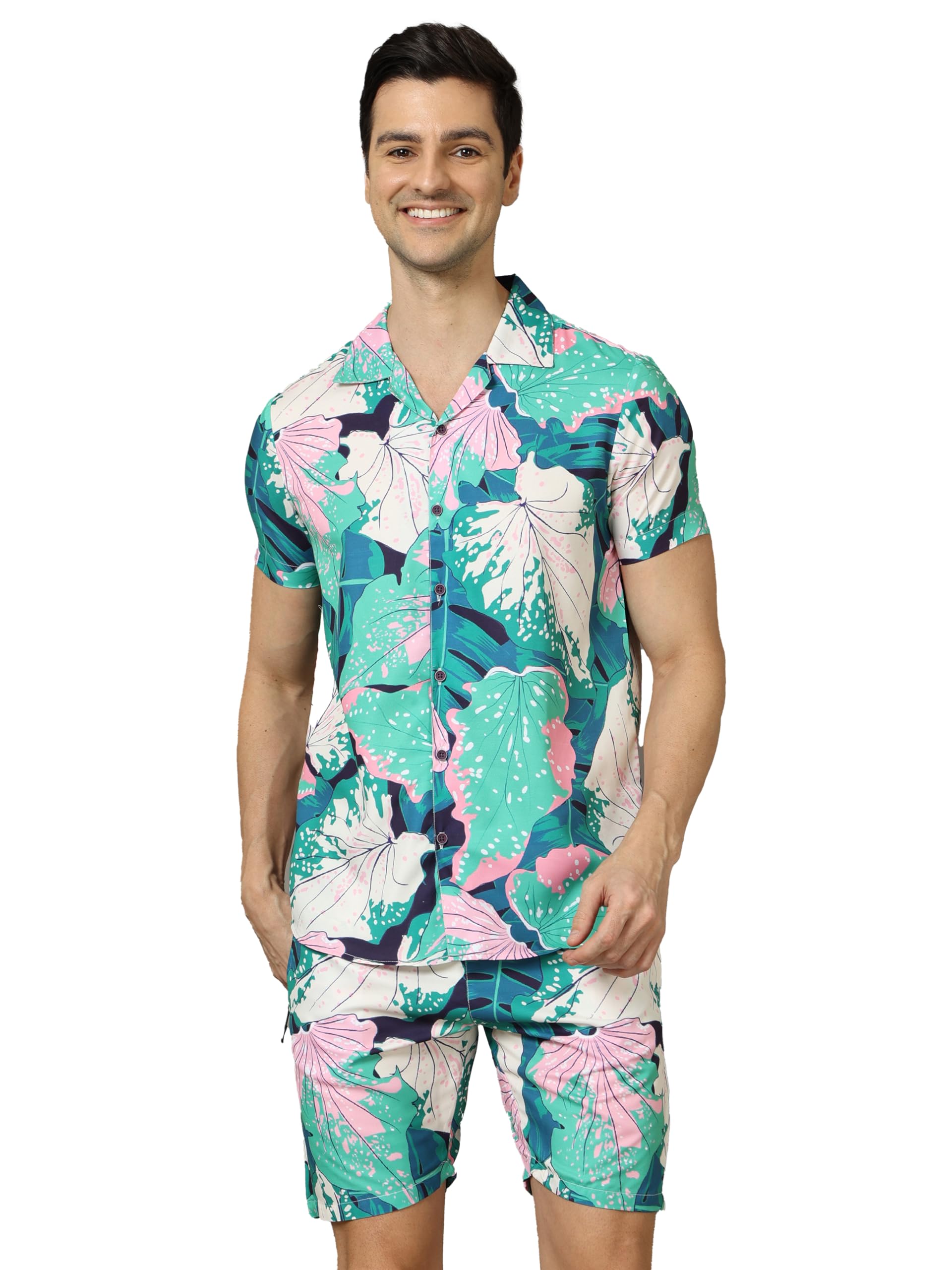 bushirt Mens Printed Regular Green Color Night Suit Set-MNS0190-picture-35
