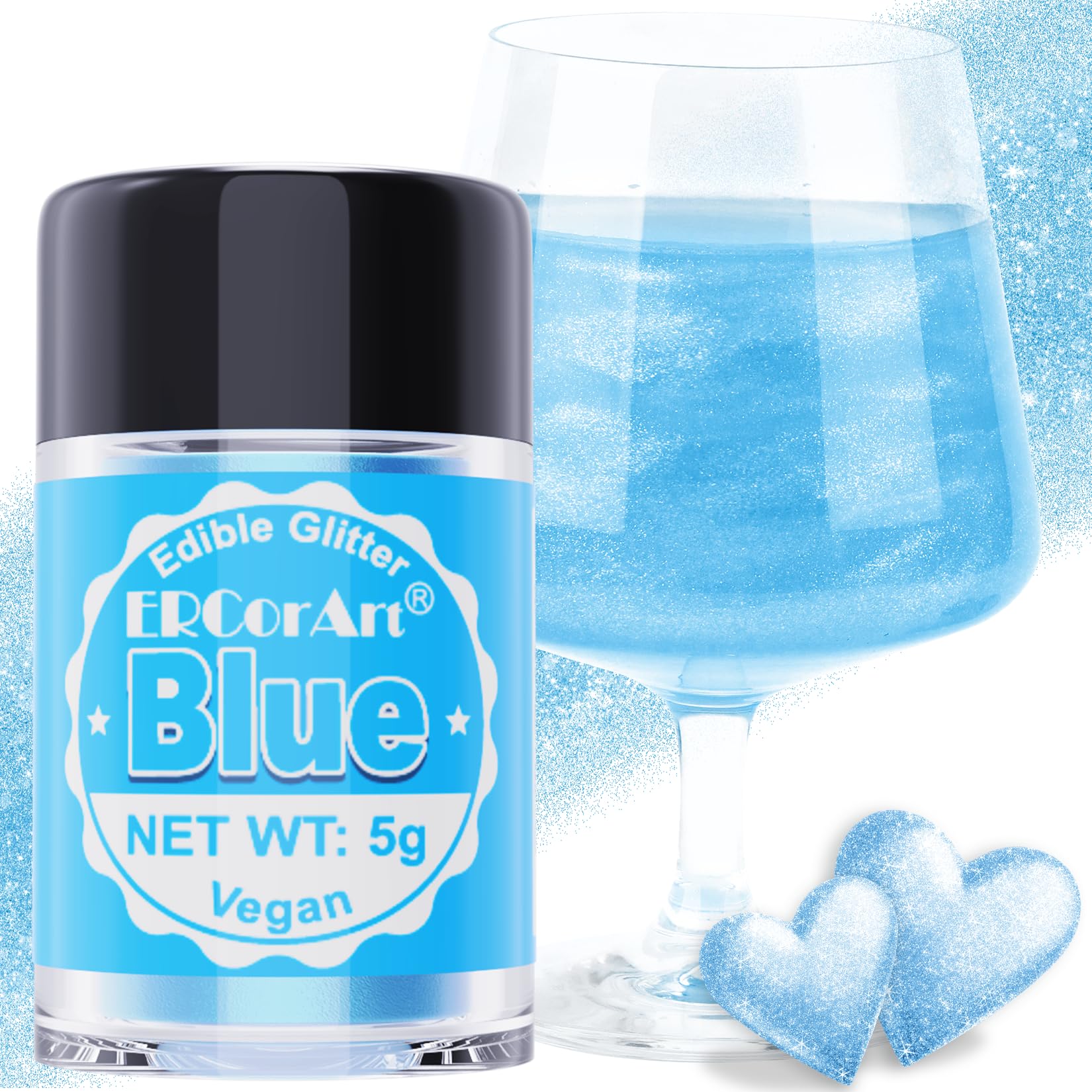 Edible Glitter - Blue Luster Dust Edible for Drinks Cakes, Food Grade Cake Decorating Shimmering Glitter, Sprinkle Powder for Cocktails, Strawberries, Chocolates, Cookie - 5g