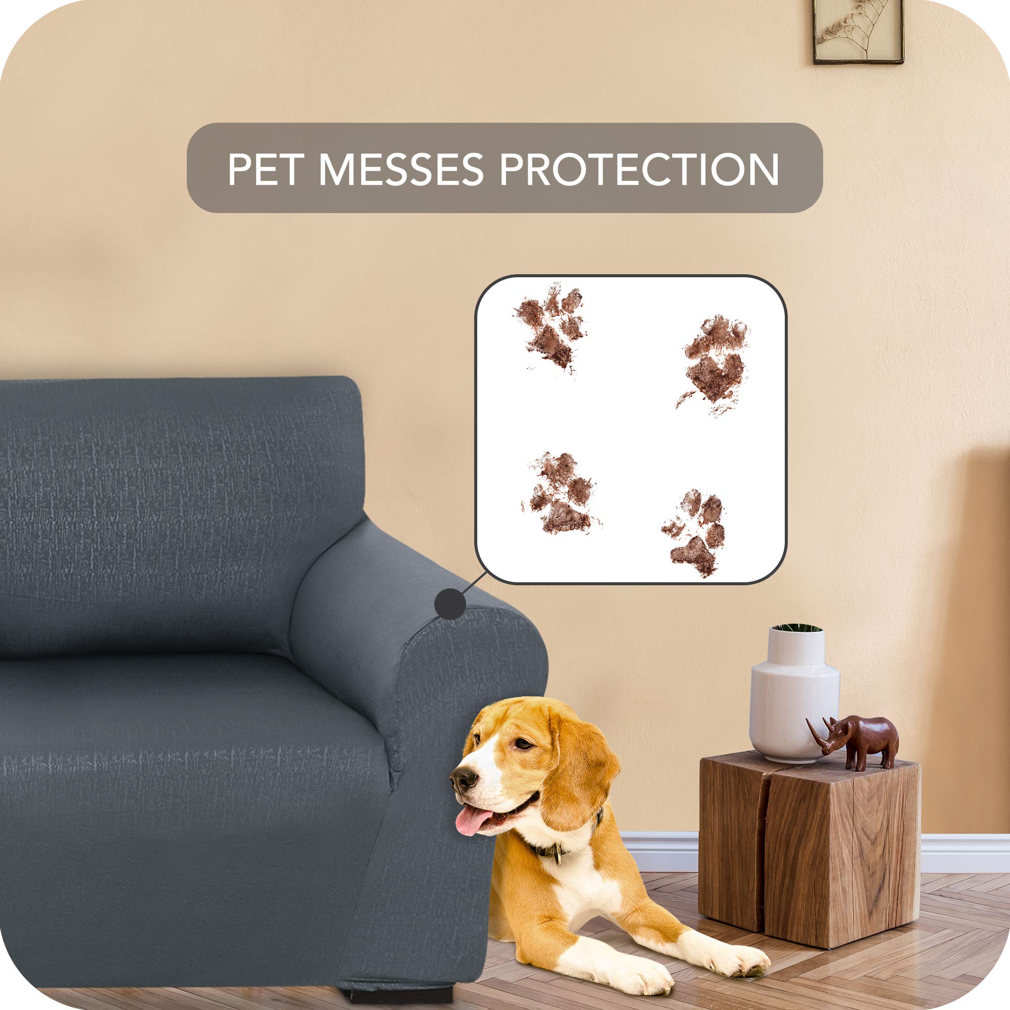 Deconovo Copridivano 3 Posti Elasticizzato con Braccioli, Antigraffio per Gatto, Universale Antiscivolo, Protezione Divano Lavabile Facile da Pulire, Grigio