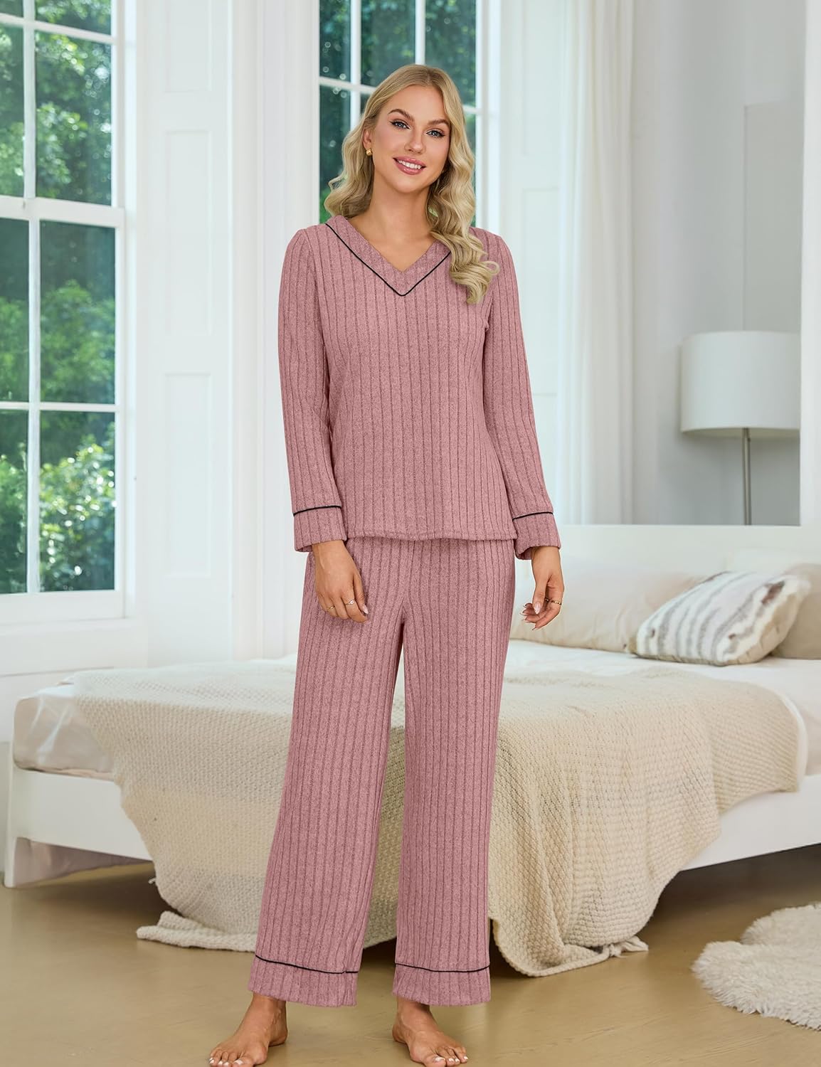 Blooming Jelly Womens Pajamas Sets Soft 2 Piece Pj Fall Long Sleeve Lounge Sets Comfy Cute Sleepwear with Pockets - Image 4