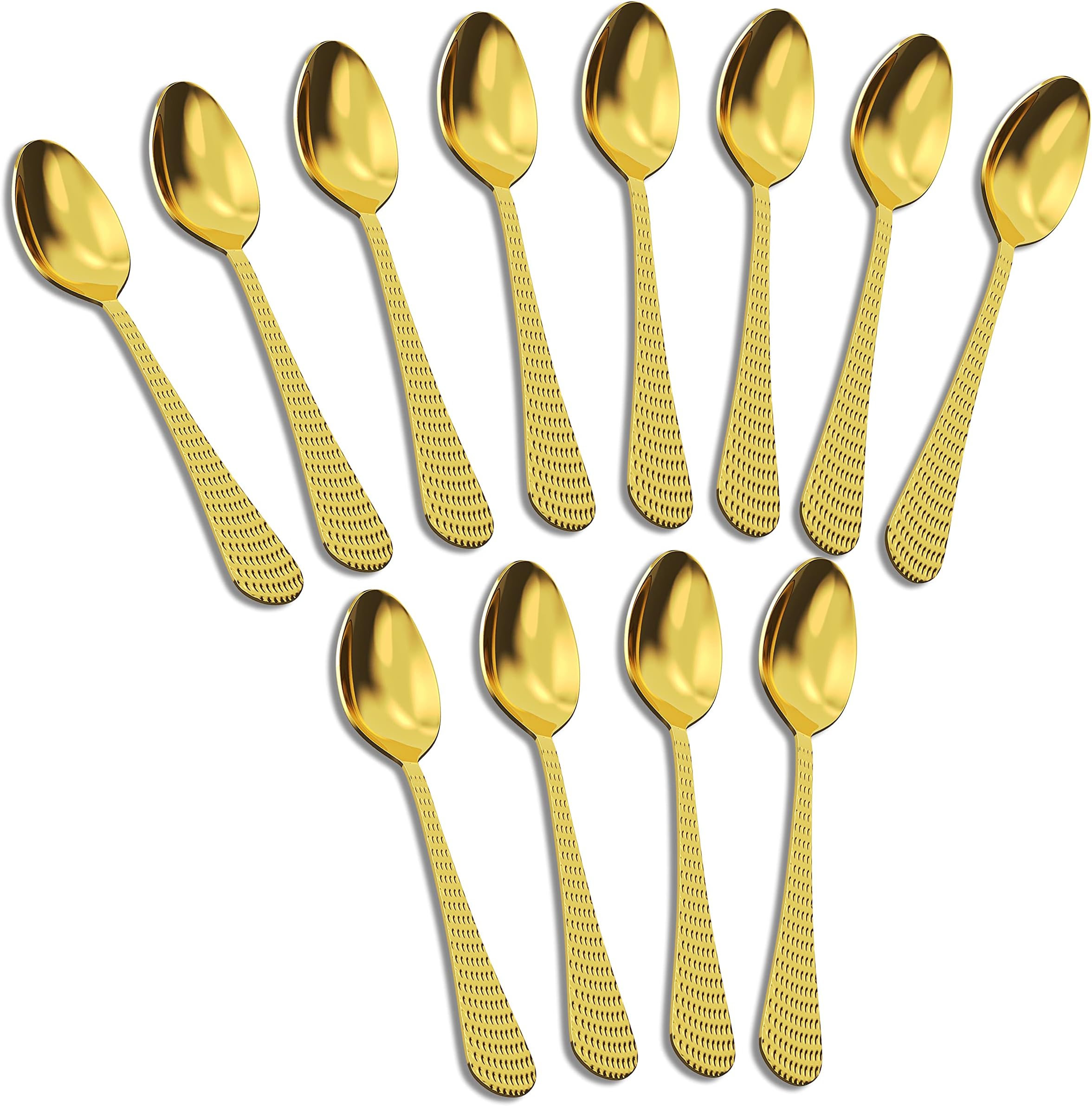 AXIOM Golden Spoon Stainless Steel Cutlery Set. 12 Pieces Premium Silverware Spoons with Champagne Gold Colour Plating