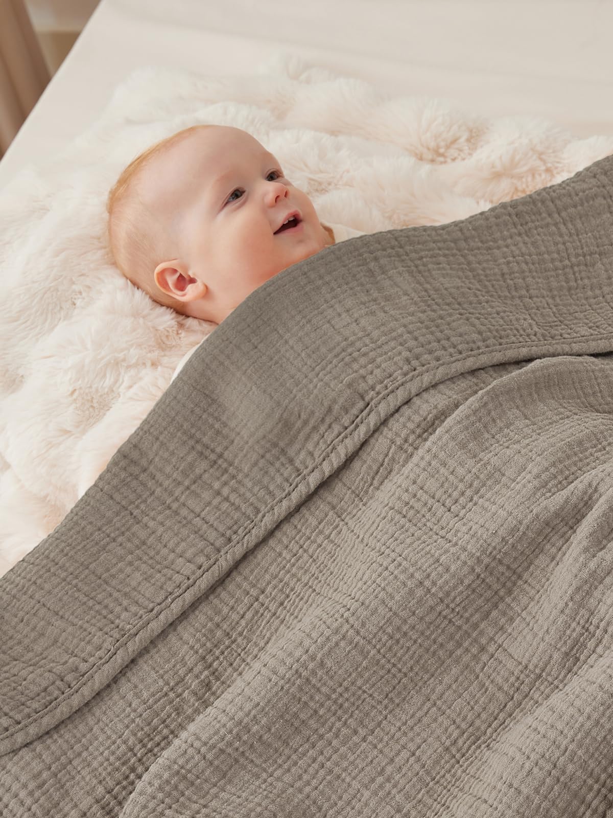 TILLYOU 1er Set Musselin Decke 4-lagig Pucktuch Baby 75x100 cm Musselintücher Baby Tuch 100% Baumwolle Babydecke, Graubraun