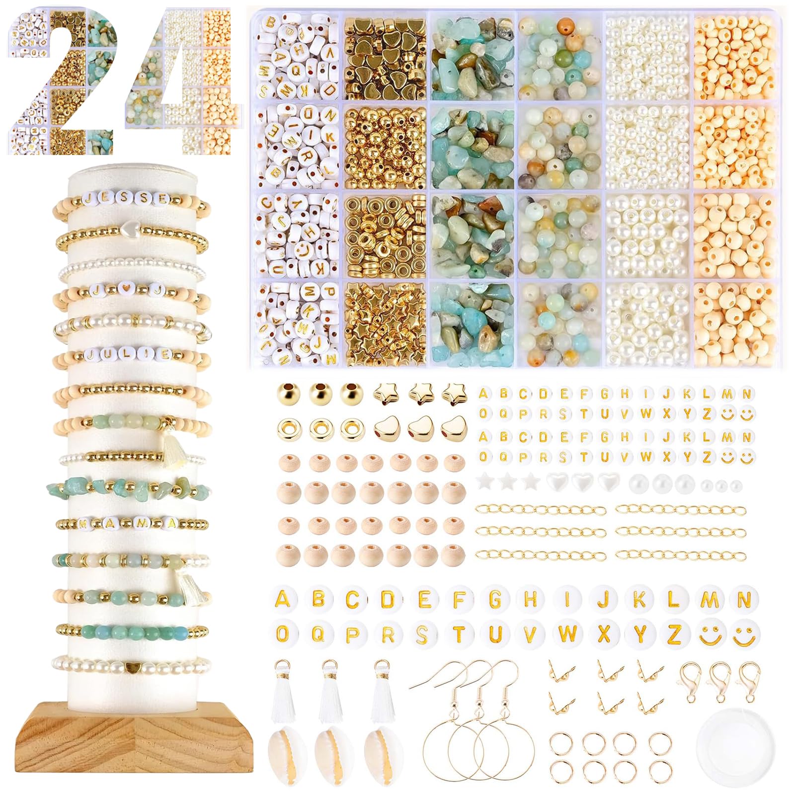 Natural Beads for Bracelets, Beads for Threading, Jewellery Bracelets Make Your Own Set, Jewellery Making Kit for Adults Children DIY Perline DIY