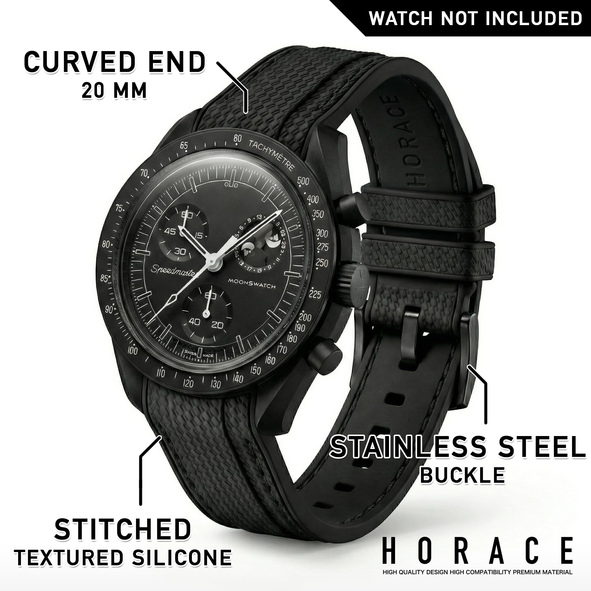 HORACE Bracelet de montre universel en silicone liquide 20mm - Compatible Omega x Swatch MoonSwatch - Kit de montage inclus