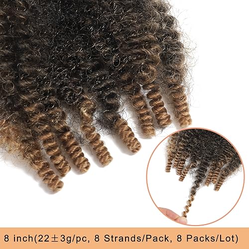 Miniatura 4 de 8 paquetes de cabello rizado afro elástico de 8 pulgadas 1B 27, cabello trenzado preseparado rizado Marley Twist, cabello sintético suave de