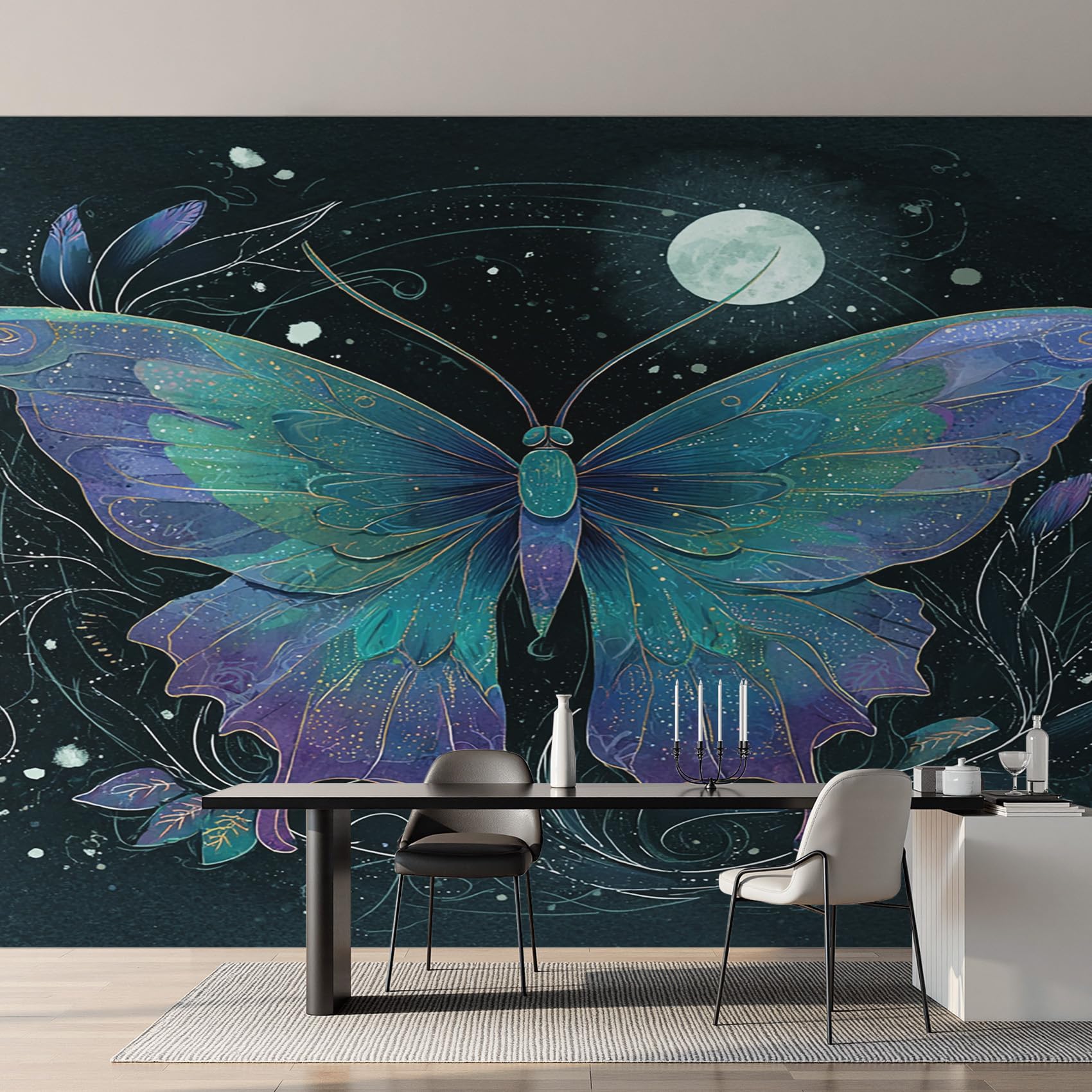 Papier peint panoramique papillon lune 350x256 cm pour décoration de salon