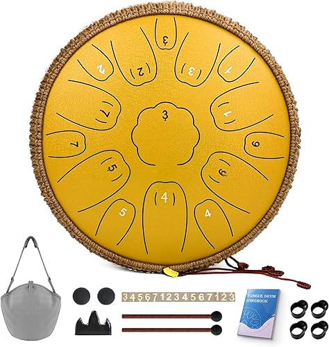 Vista 9 de Tambor de Lengua de Acero - Tambor de Acero de 15 Notas - Instrumento de Tambores de Lengua de 14 Pulgadas, Tambores Handpan con Libro de Música