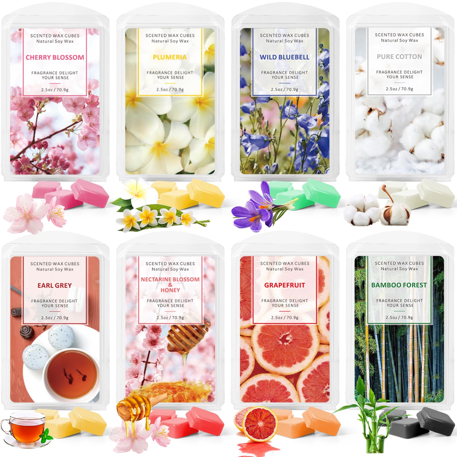 Cubetti Di Cera Di Soia Profumata - 4 Profumi (Pompelmo, Fiori Di Ciliegio, Giacinto, Plumeria) - Foto 2