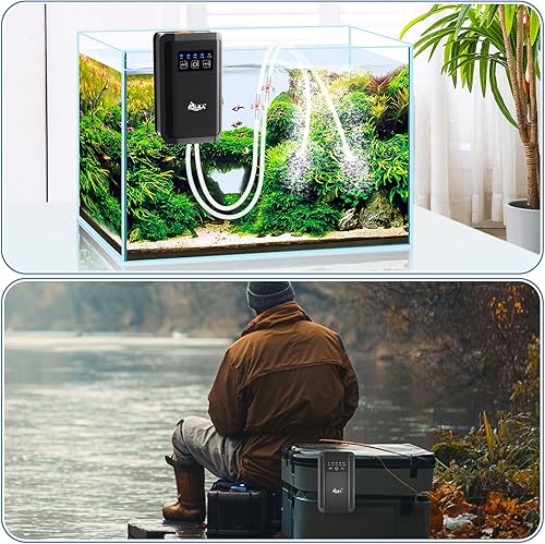 Miniatura 7 de AQQA Bomba de aire para pecera, doble salida, batería recargable, aireador de acuario, potente bomba de oxígeno para peces de respaldo, portátil,