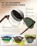 CARFIA Lunettes de soleil retro rondes polarisés pour hommes, cadres semi-immortelle en acétate UV 400 Protection