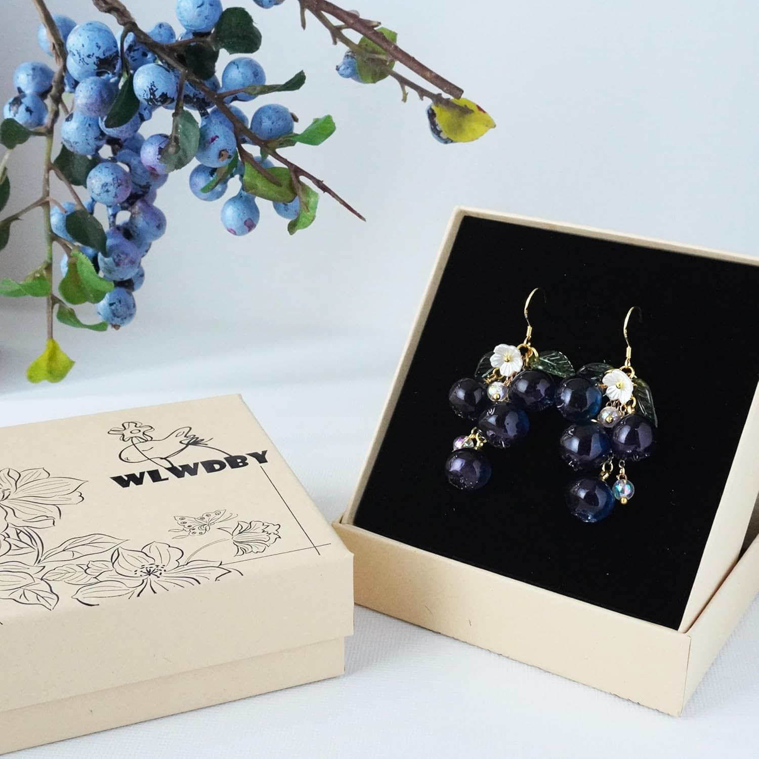 Nature-Inspired Handmade Blueberry Dangle Earrings –Cute Fruit Resin Earrings Hypoallergenic Lightweight Jewelry with Resin Blueberries | Sterling Silver | fruit earrings for women - Image 7