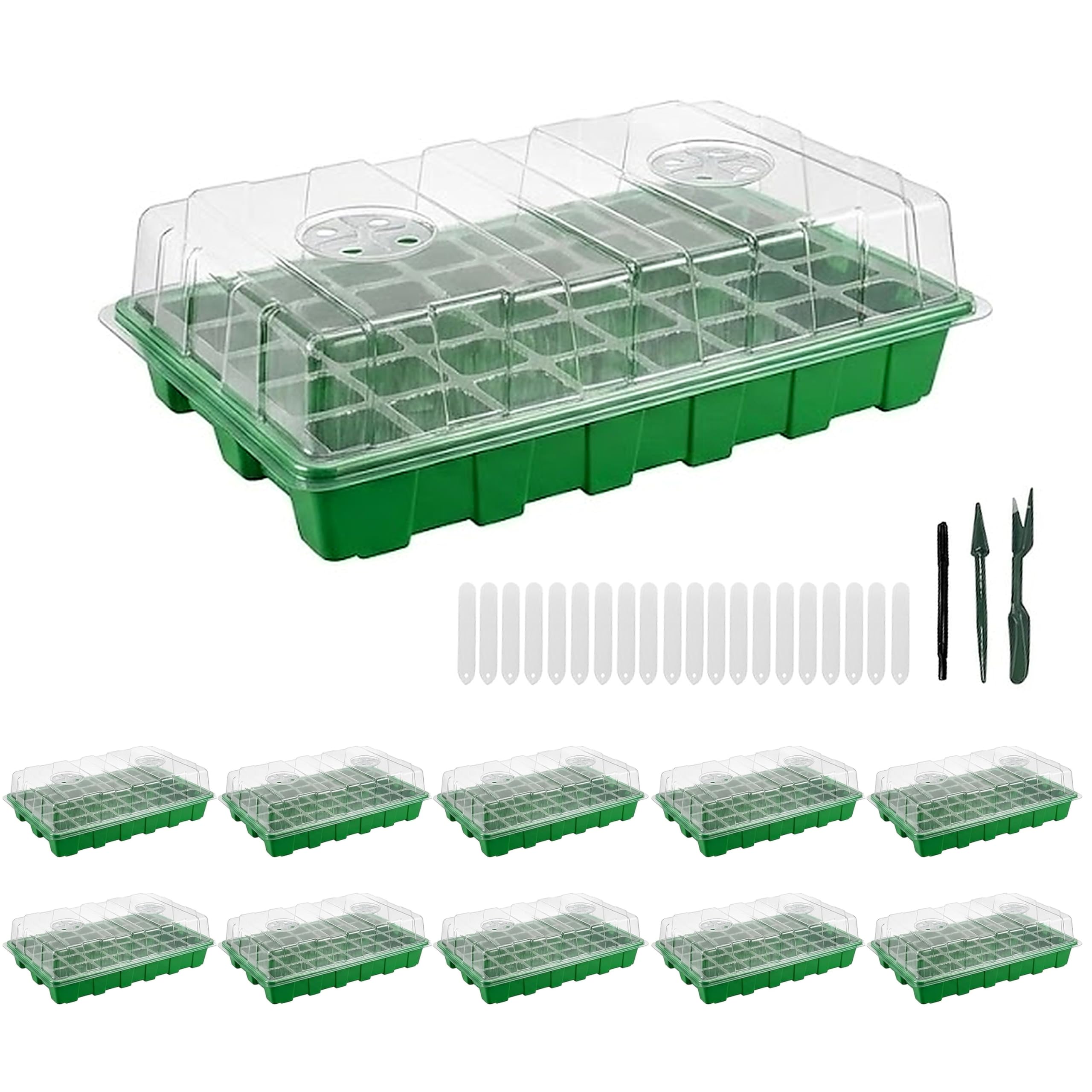 Photo 1 of Gardzen 10 Pack 40 Cell BPA Free Seed Starter Tray Kit - Reusable Plant Germination Trays with Adjustable Vents, Sowing Tool & Labeling Set for Indoor Gardening Vegetables Herbs Flowers