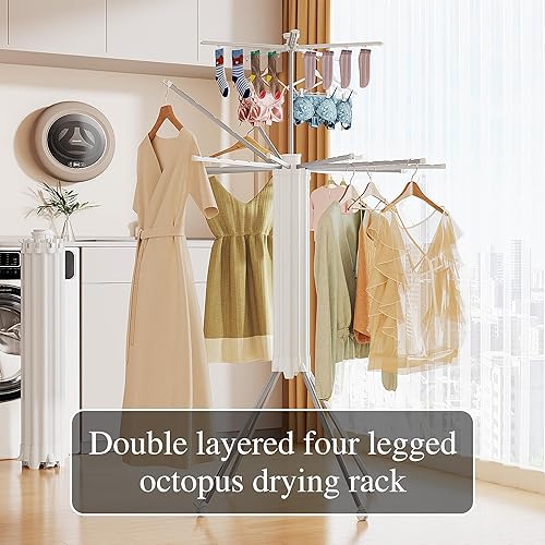 Miniatura 36 de JOOM Estante de secado de ropa con trípode, estante portátil y plegable para ahorrar espacio, estante de secado de ropa, ropa plegable, balcón