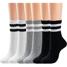 BomKinta Womens Striped Crew Socks - Retro Above Ankle Cotton Sock - Casual Cozy Athletic Style Socks Gifts Size 5-10