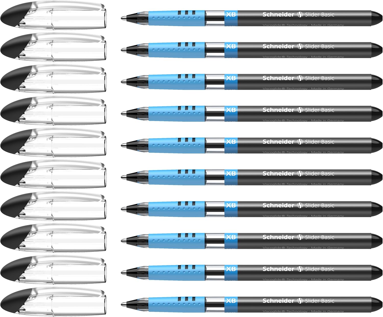 Schneider Slider Basic XB (Extra Broad) Ballpoint Pen, 1.4 mm, Transparent Barrel, Black Ink, Box of 10 Pens (151201)