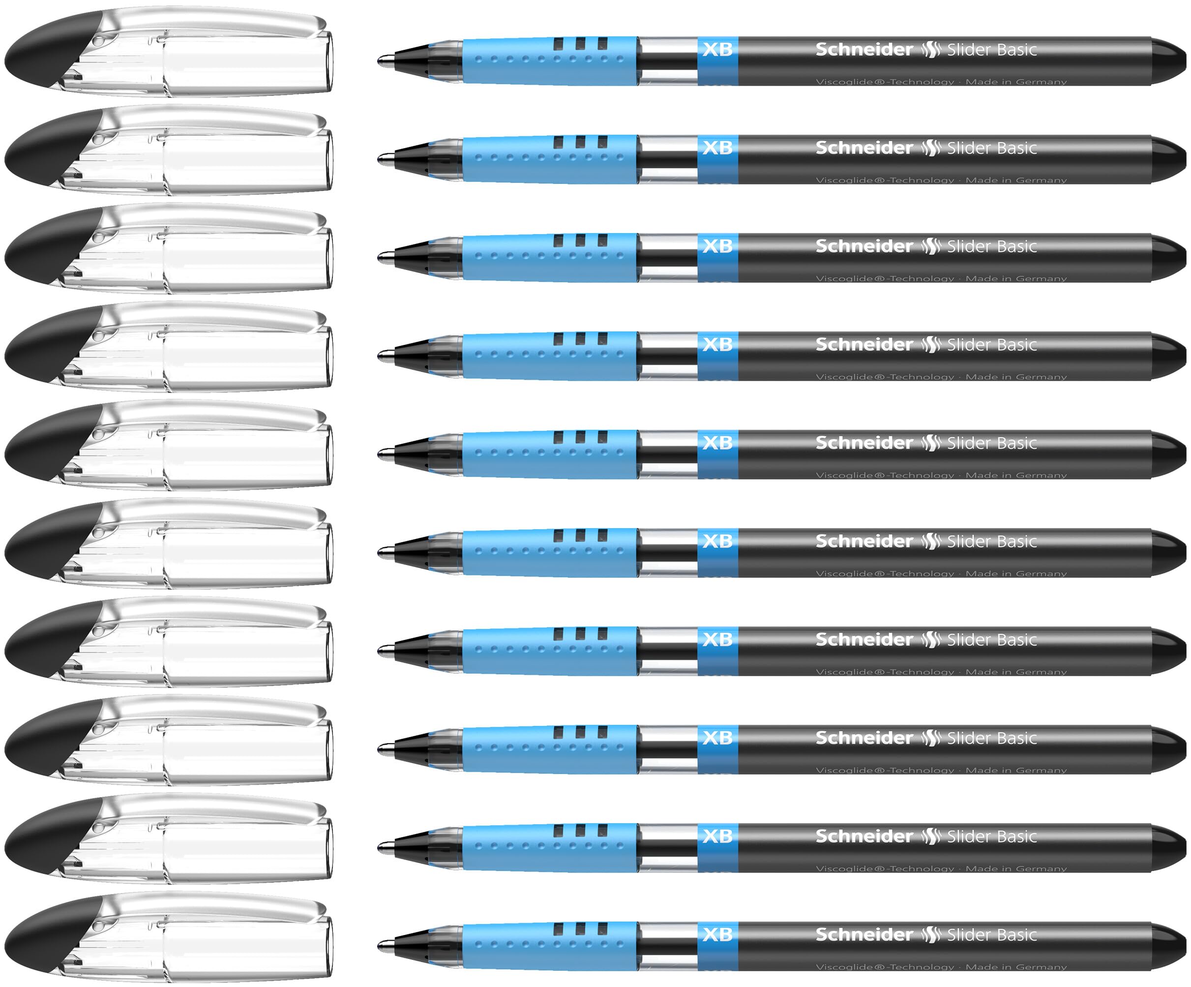 Schneider Slider Basic XB (Extra Broad) Ballpoint Pen, 1.4 mm, Transparent Barrel, Black Ink, Box of 10 Pens (151201)