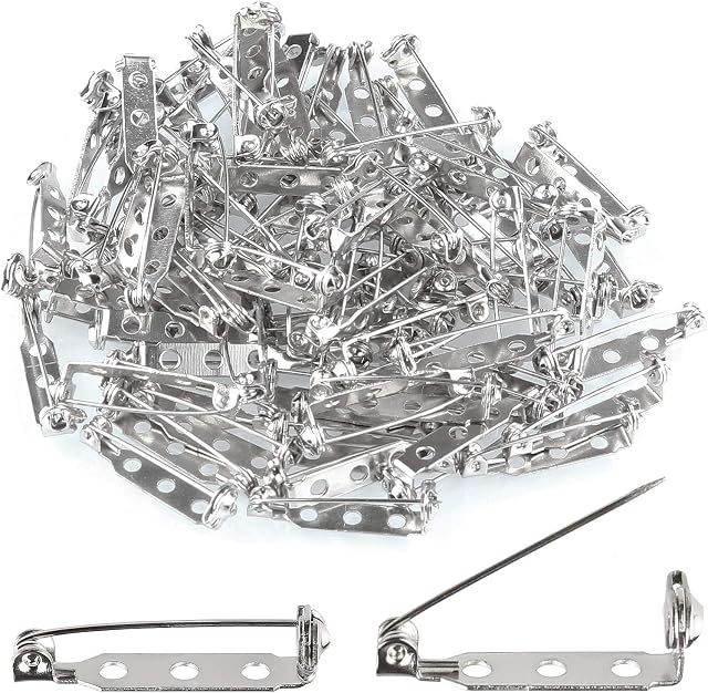 100 Pcs Silver Tone Brooch, STARVAST Pin Back Clasp Brooch Pins Findings with 3 Holes for Badge Insignia, Citation Bars, Making Corsage, Name Tags, Toy Pins and Jewelry Making, 25mm/100(±3%) Pairs