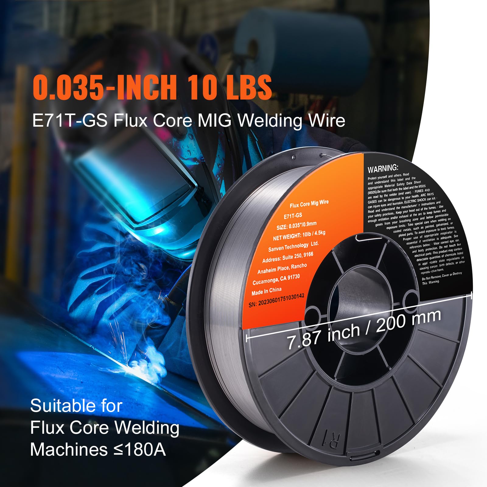 Happybuy Flux Core Welding Wire, E71T-GS 0.035-inch 10LBS, Gasless Mild Steel MIG Welding Wire with Low Splatter for All Position Arc Welding and Outdoor Use
