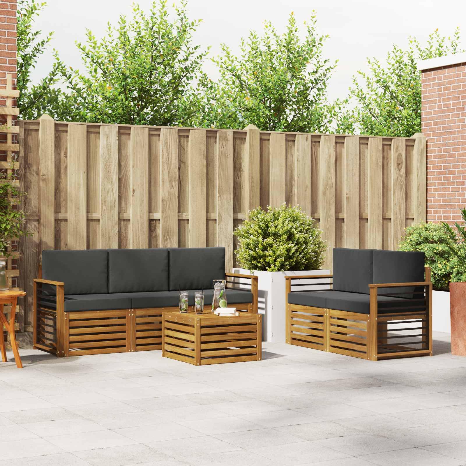 Salon de jardin 6 places anthracite naturel en bois d'acacia massif pour jardin et terrasse.