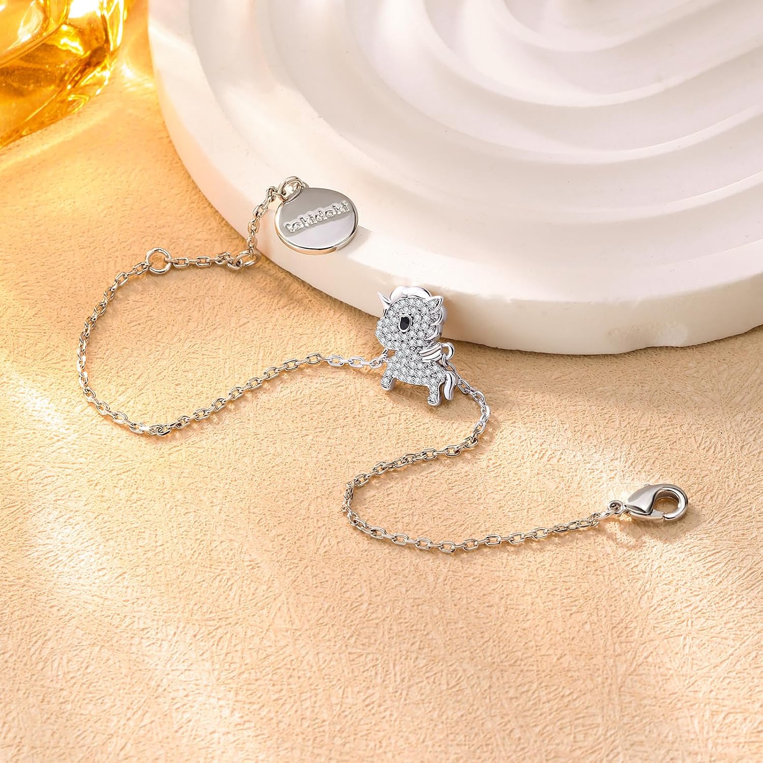 Tokidoki Unicorno Necklace Bracelet Earring Stud 14K Silvery Plated Unicorno Pendant Trendy Cubic Zirconia Crystal Choker Necklace for Daughter Niece Wife