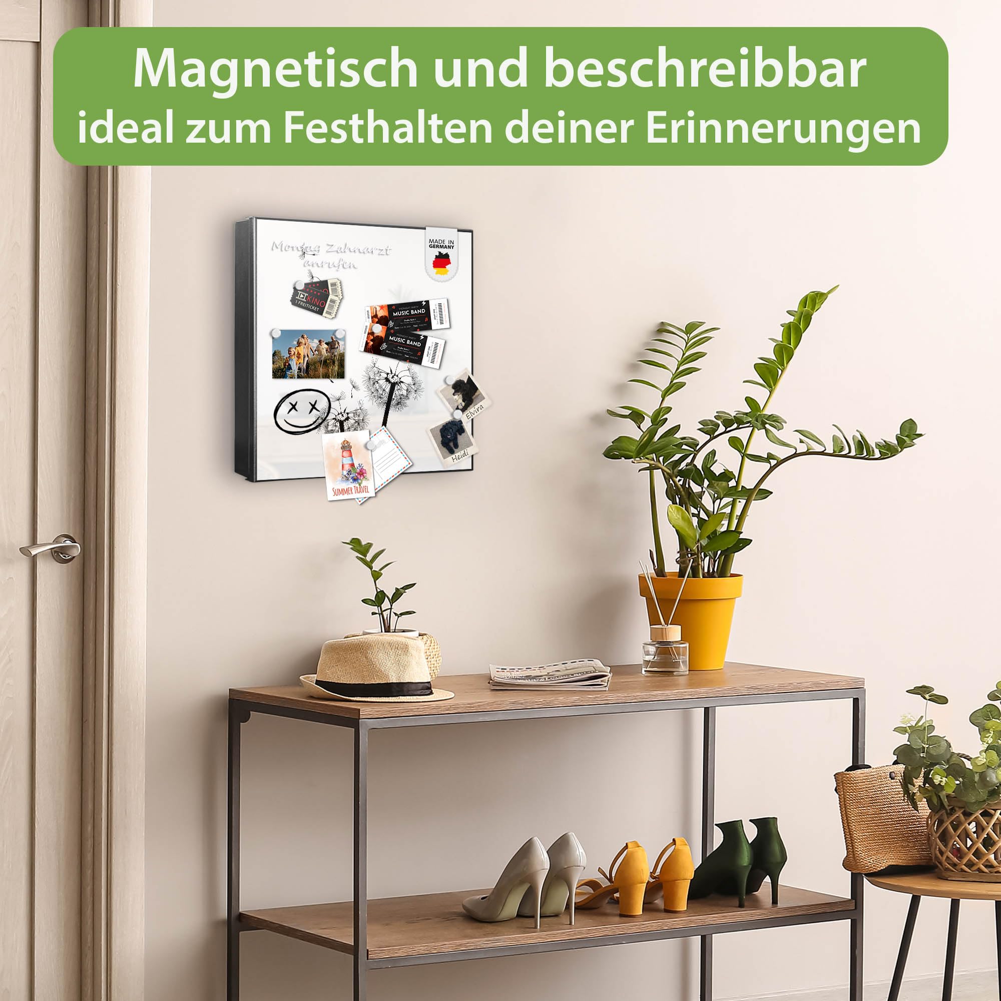 banjado Großer Schlüsselkasten Metall - Schlüsselbox 30x30cm beschreibbarer mit 32 Haken - Schlüsselkasten modern für Schlüsselaufbewahrung - Korpus Schwarz Scharnier Rechts - Motiv Pusteblume 2