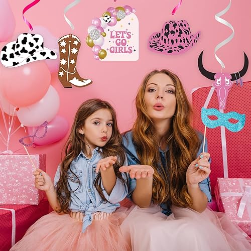 Miniatura 2 de Decoraciones de fiesta de vaquera occidental, 30 piezas de decoración de fiesta de cumpleaños de vaquera rosa, suministros de decoración de