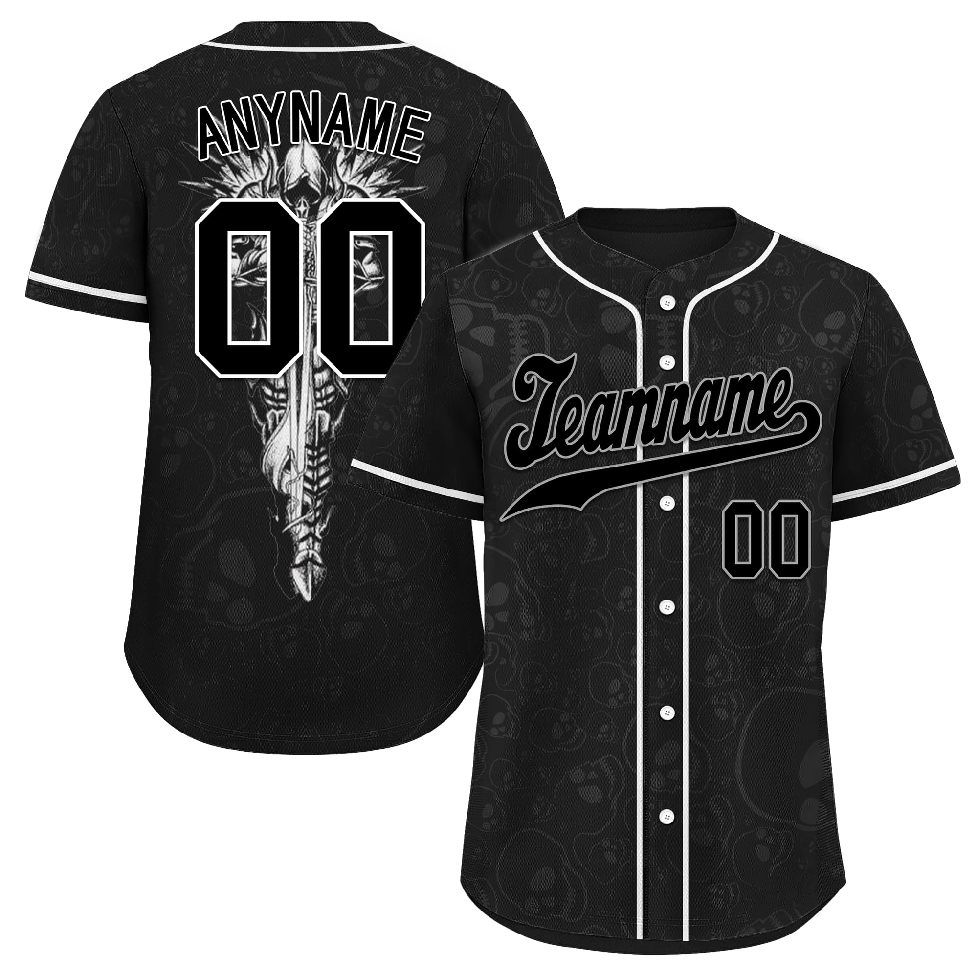 coolcustomize Custom Skull Baseball Jersey for Men Youth Team Gothic Sports Uniform Short Sleeve Softball Shirts with Name/Logo