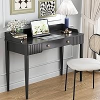 Vista 1 de Escritorio de maquillaje de madera negra que ahorra espacio, mesa moderna para computadora con cajones y asas doradas