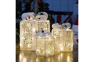 Set of 3 Christmas Lighted White, Silver Gift Boxes