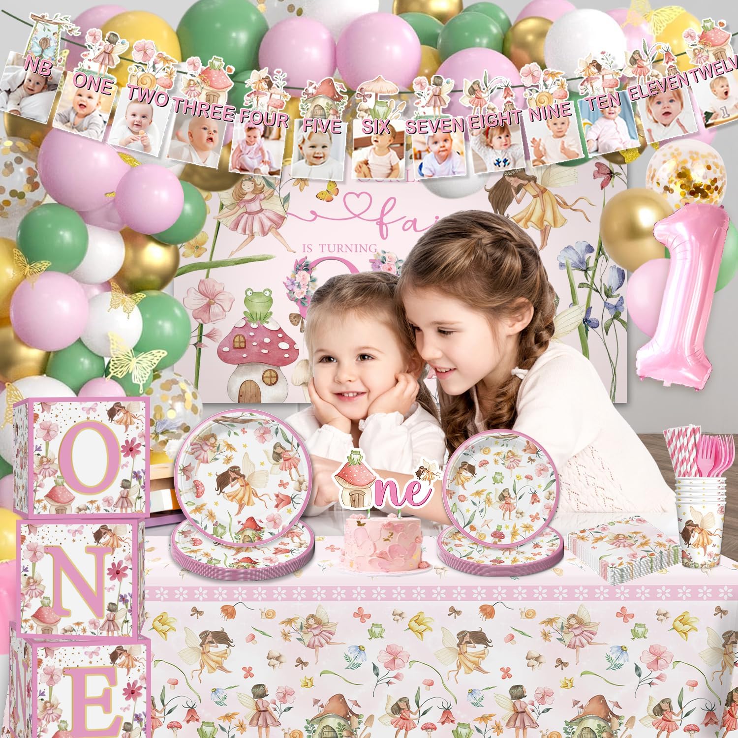 247pcs Fairy First Birthday Decorations, All-in-1 Fairy 1st Birthday Party Decorations with Tableware Backdrop Tablecloth Balloon Garland Kit, Fairy Party Supplies for Girls, Serves 20 Guests - Image 6