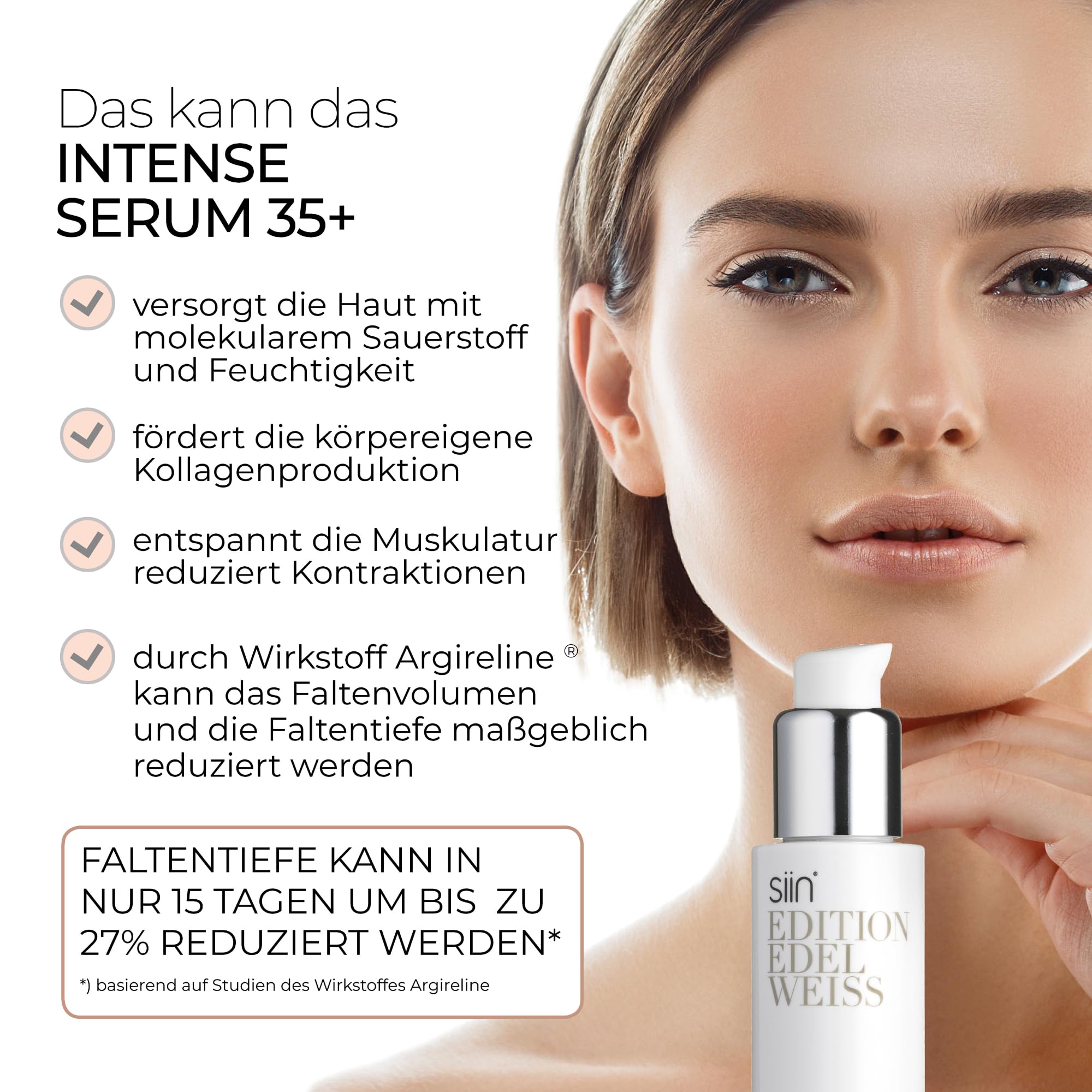siin Intense 35+ Anti Aging Gesichtsserum gegen Mimikfalten & Alterungfalten - glättet, strafft, Hyaluron Serum Anti-Aging Creme - mit Edelweiss, Jojobaöl, Sheabutter - für normale & Mischhaut