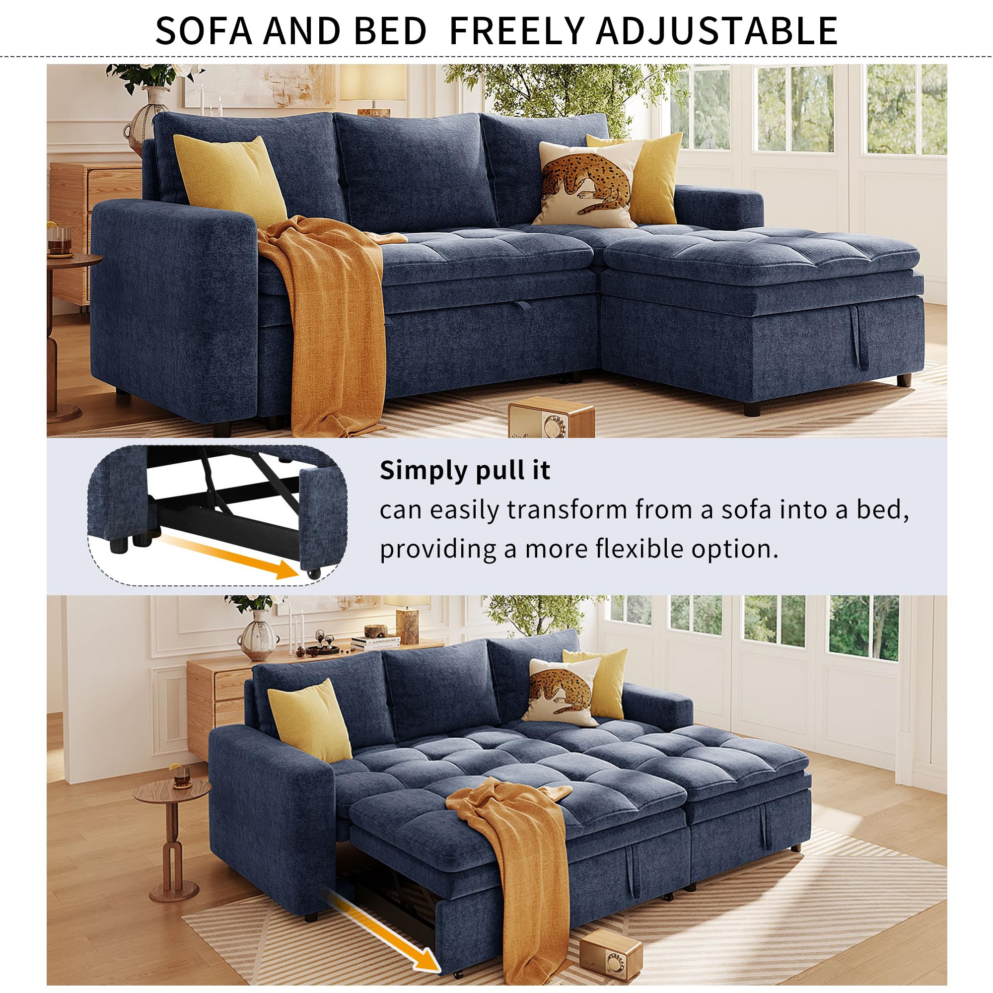 Snapklik.com : 82 INCH L Shaped Reversible Sleeper Sectional Sofa Pull ...
