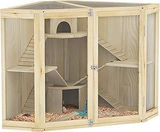 PawHut Wooden Hamster Cage, Rodent Cage with 4 Levels, Huts, Seesaw, Small Animal Hutch with Feeding Station, Ramp, Small Animal Cage, Mouse Cage for Dwarf and Syrian Hamsters, 115 x 69.5 x 79 cm product image
